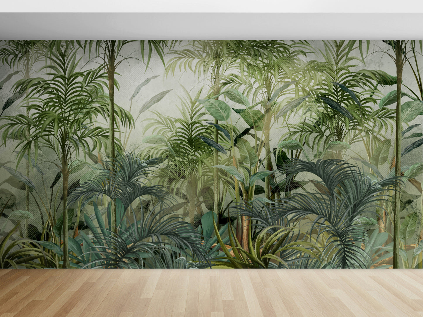 Self adhesive tropical wall mural, botanical peel and stick wallpaper mural, accent wallpaper with green plants, removable herbs wall mural, extra large living room wallpaper