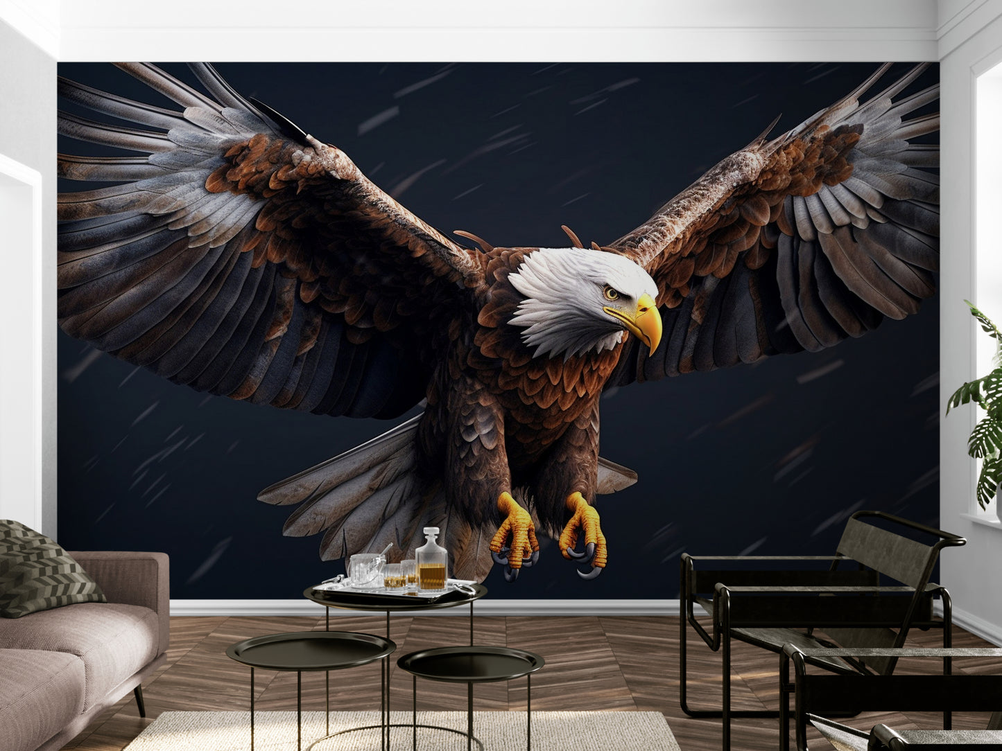 Eagle wallpaper mural, large peel and stick mural with bird, dark self adhesive wall mural, extra large wallpaper, removable wallpaper, accent bedroom wall mural