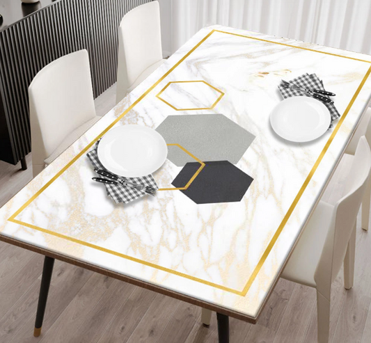 Weiße Tischdecke für Küche und Esszimmer nach Maß „White Marble“