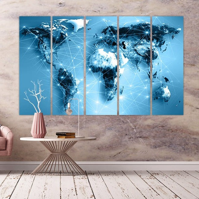 World map wall art paintings on canvas, world map canvas, home wall decor, canvas painting, extra large wall art, multi panel wall art