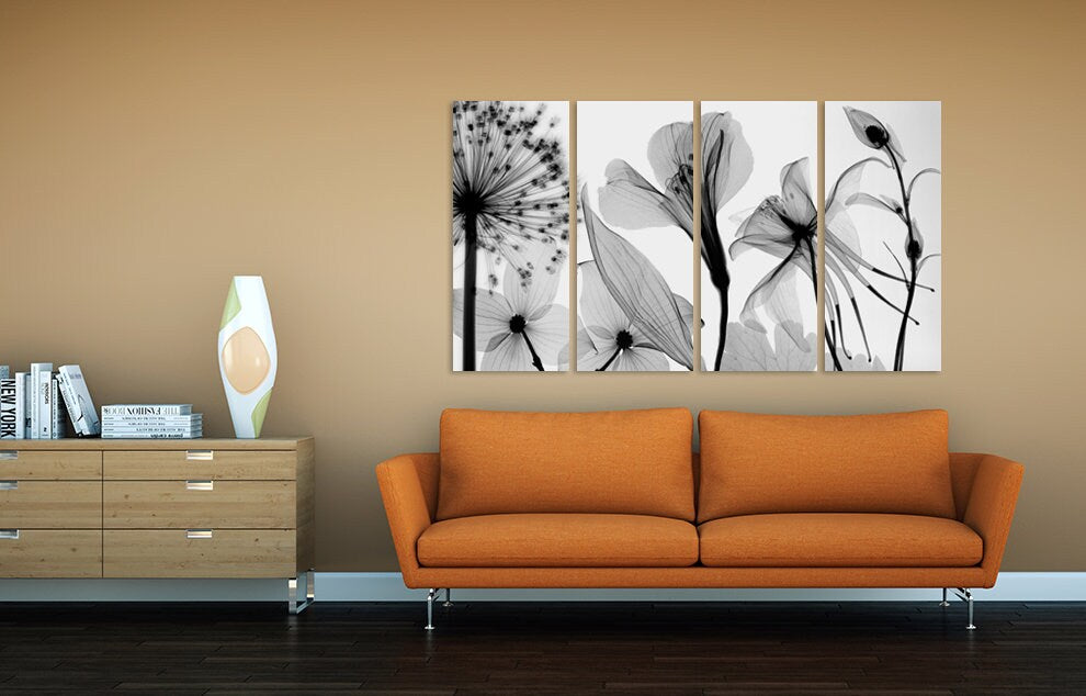 Flowers wall art paintings on canvas, home wall decor, canvas painting, black and white art, botanical paintings, extra large wall art