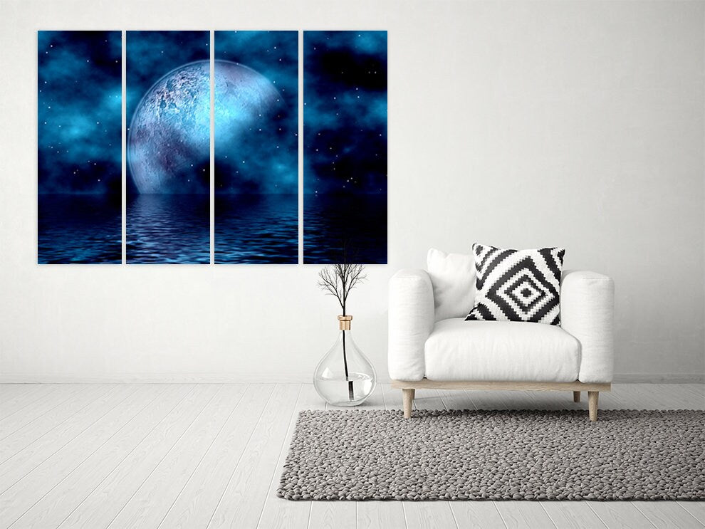 Moon wall art, Сosmos wall art paintings on canvas outer space decor home wall decor canvas painting bedroom wall decor multi panel wall art