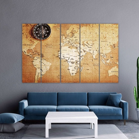 World map wall art paintings on canvas, home wall decor, canvas painting, huge wall art, living room art, extra large wall art