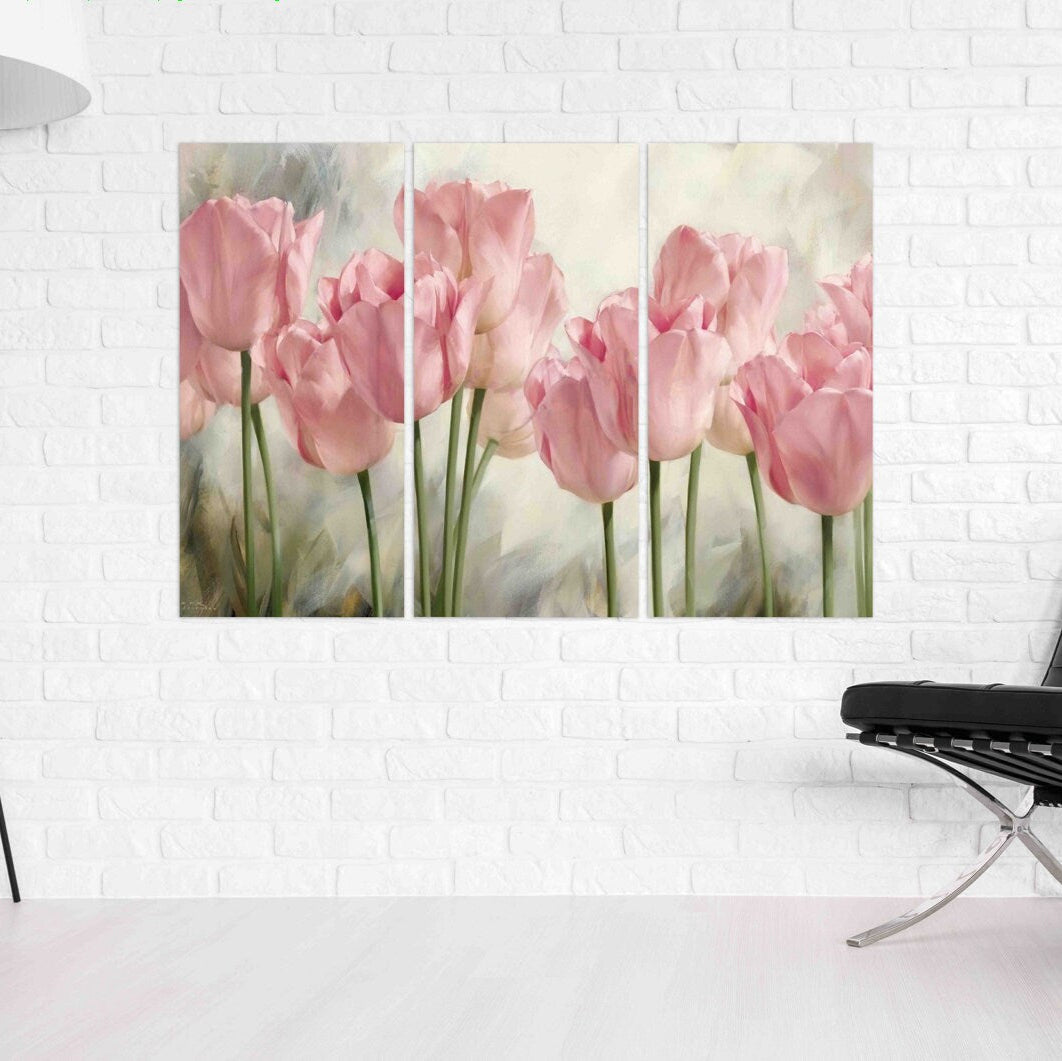 Pink tulips, Flowers wall art paintings on canvas, home wall decor, canvas painting, wall hanging decor, wall art for bedroom