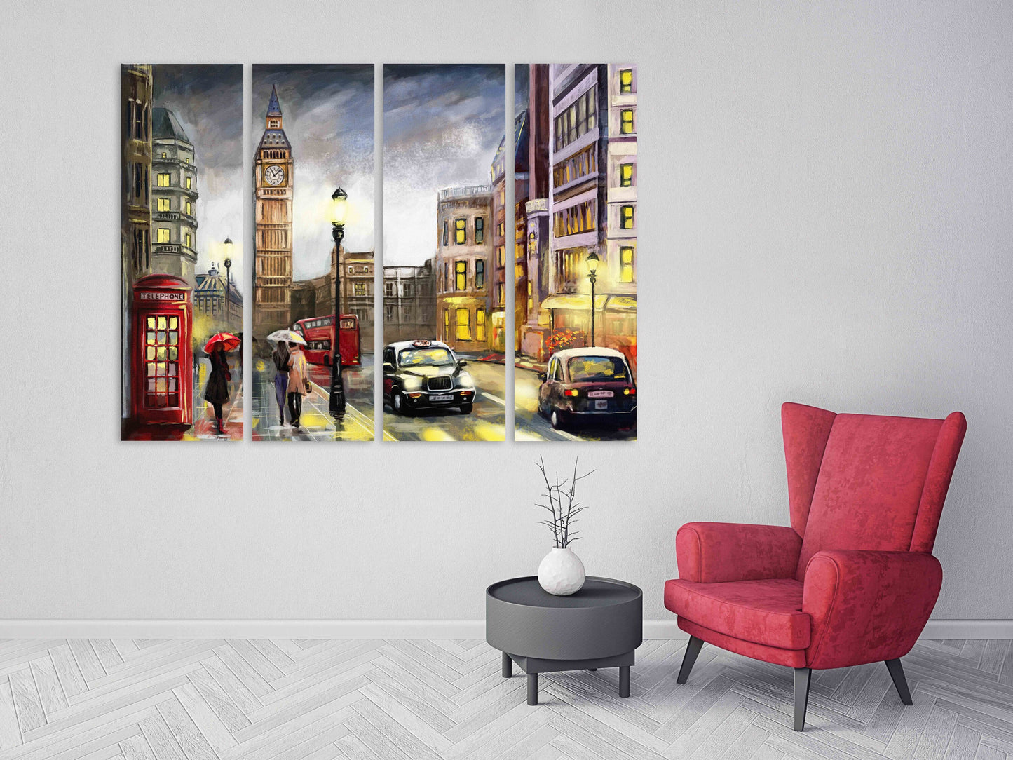 London wall art paintings on canvas, home wall decor, big ben wall decor, city multi panel wall art, canvas print, trendy wall art