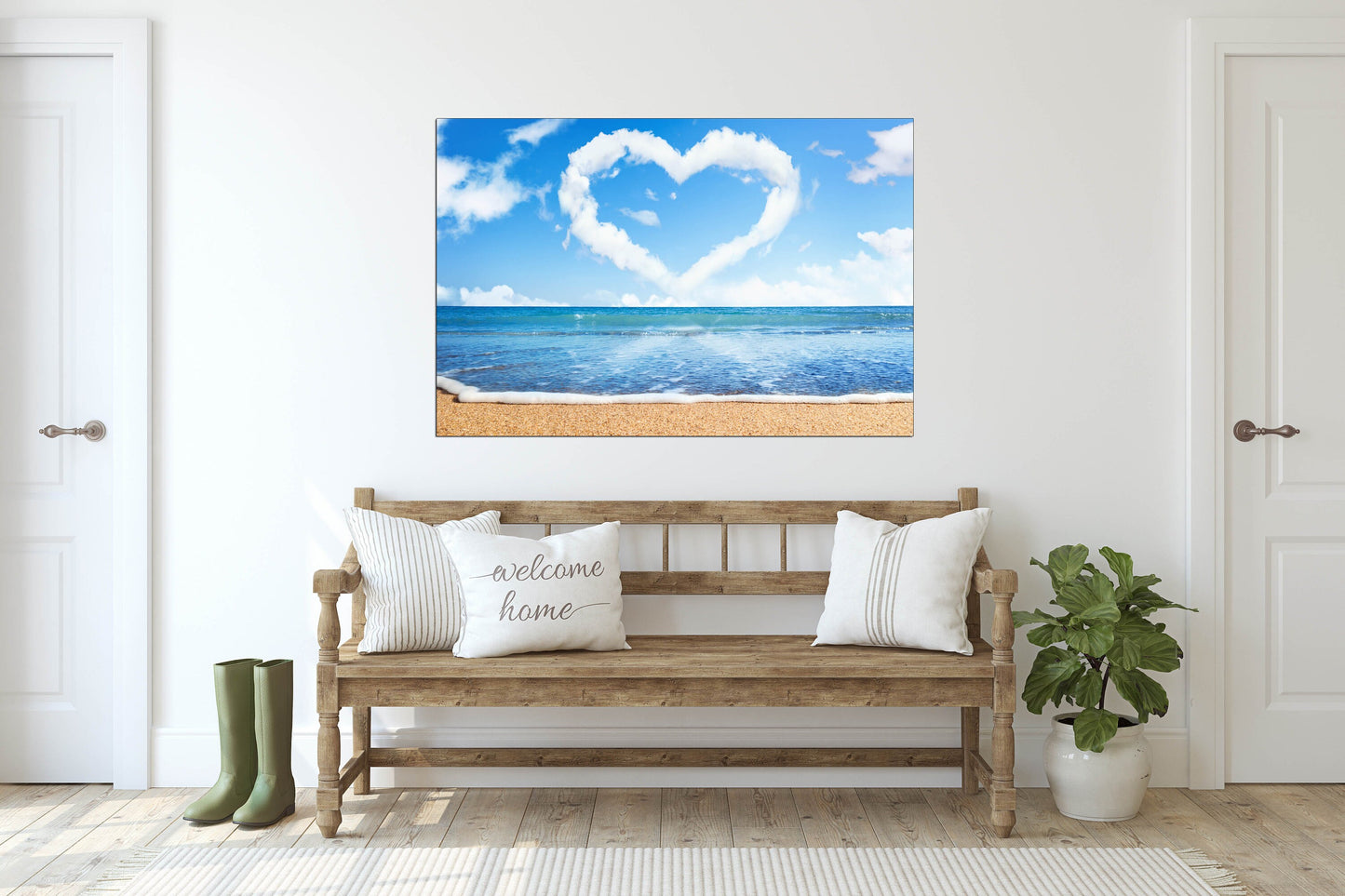 Heart wall decor, Love wall art paintings on canvas, valentines day gift, seascape painting, blue sky wall art, love picture