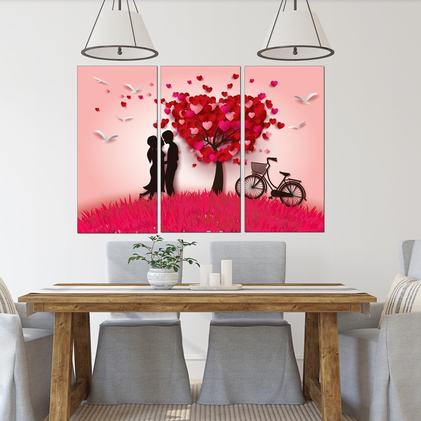 Red heart wall art, Love paintings on canvas, valentines day gift, love picture, heart wall decor, couple in love art, Red tree wall decor