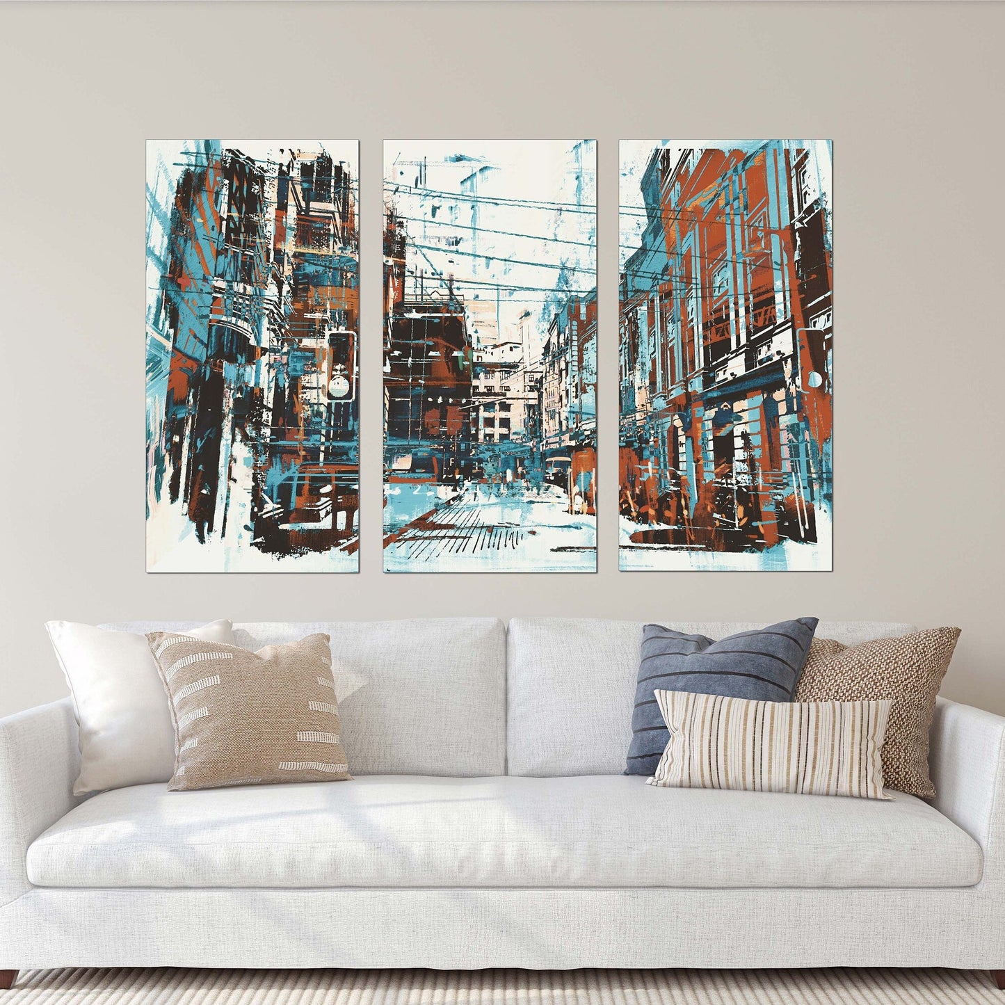 Abstract canvas, wall art paintings on canvas, home decor, city multi panel wall art, canvas print, trendy wall art, city street art