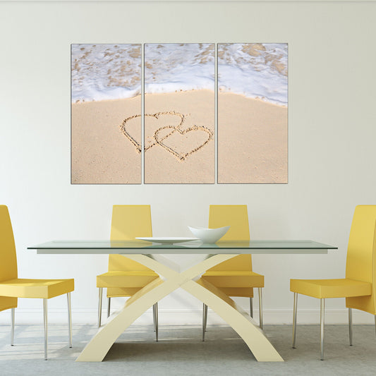 Heart wall decor, Love wall art paintings on canvas, valentines day gift, seascape painting,  love picture, deep sea sand hearts in the sand