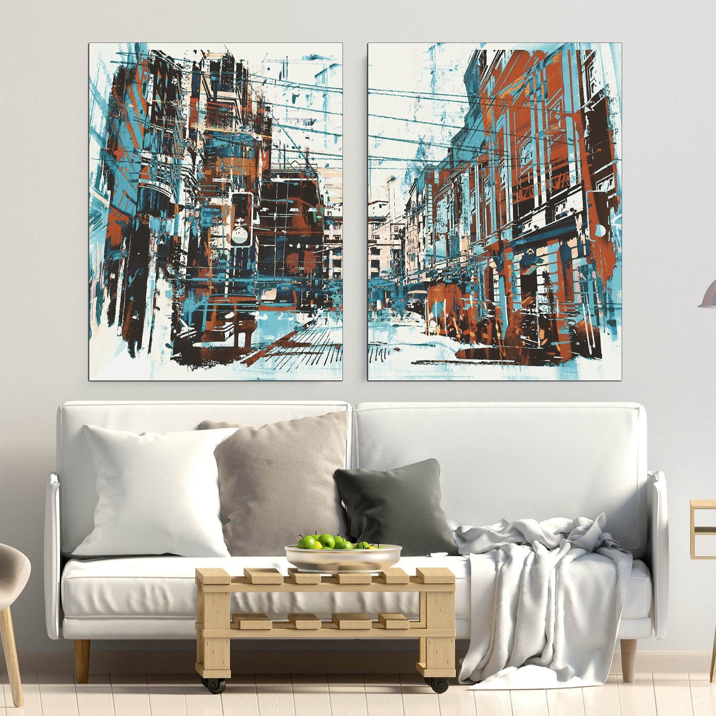 Abstract canvas, wall art paintings on canvas, home decor, city multi panel wall art, canvas print, trendy wall art, city street art