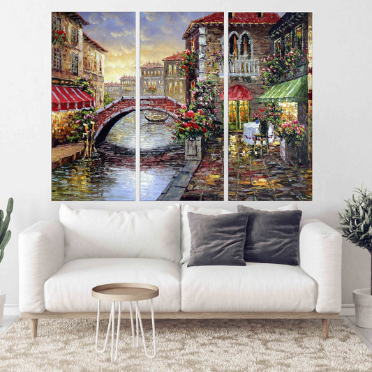 Venice oil painting on canvas City street art canvas print Vintage Colorful extra large multi panel wall art