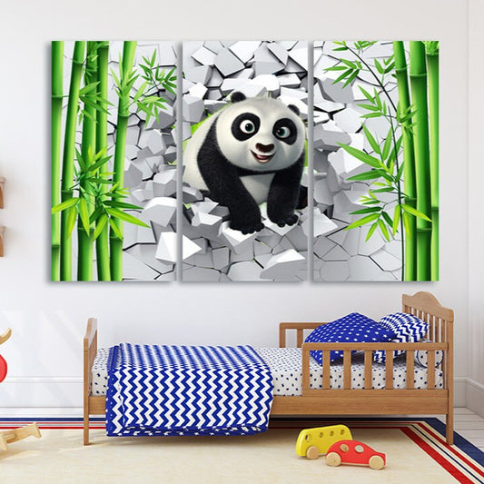 Panda kids Baby nursery Animal canvas wall art Jungle nursery framed print Playroom canvas painting Extra large multi panel wall art