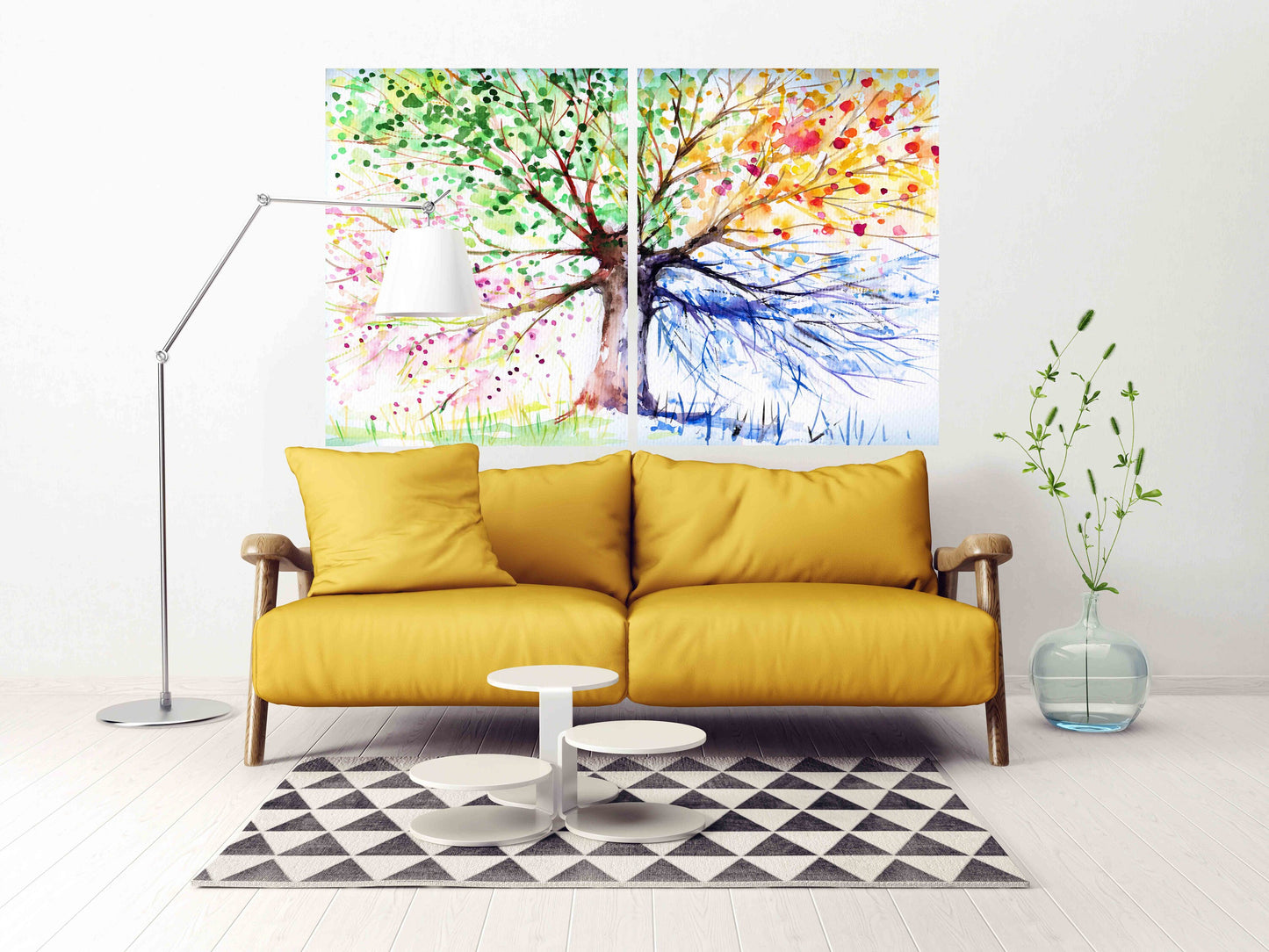 4 seasons tree wall art Four season tree Large canvas art canvas painting Multi panel wall art Extra large wall art