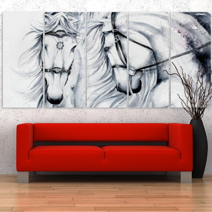 White horse canvas Horse wall art Amazing hand drawn horse paintings on canvas, home wall decor, canvas painting, horse printable art