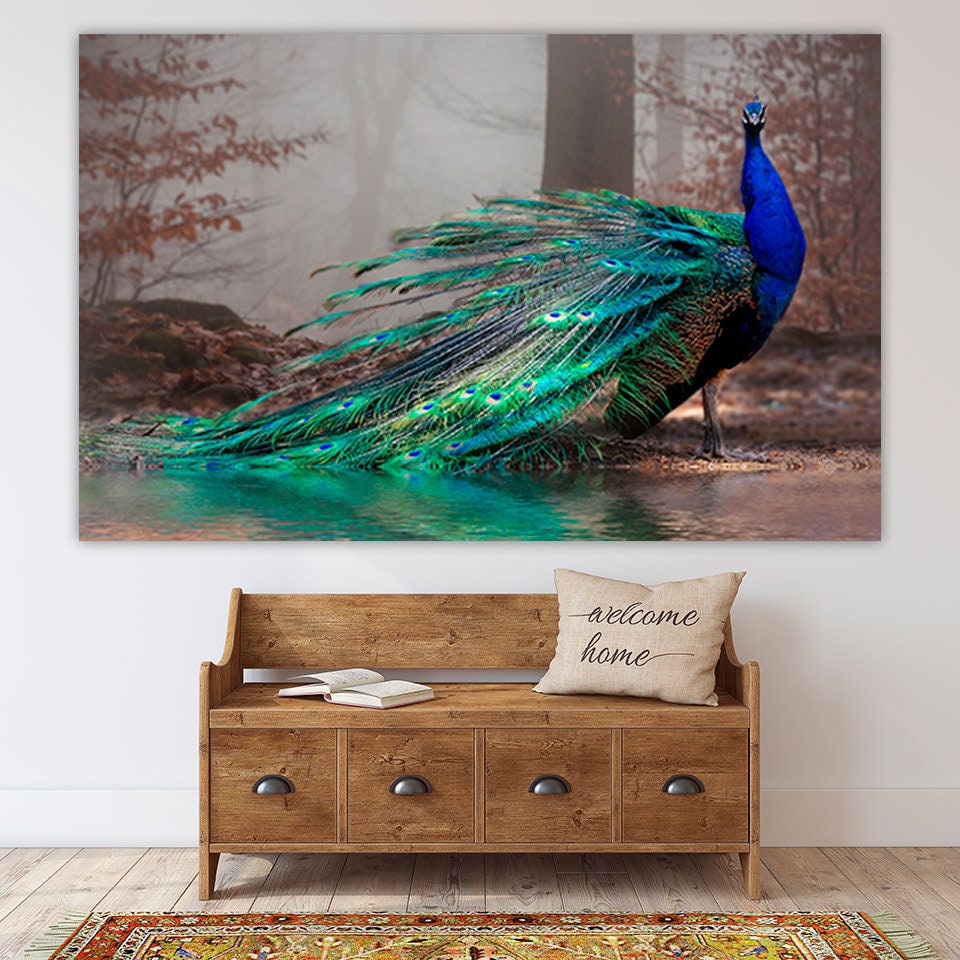 Peacock wall art paintings on canvas, tropical wall art, bird wall art home wall decor canvas painting bright wall art extra large wall art