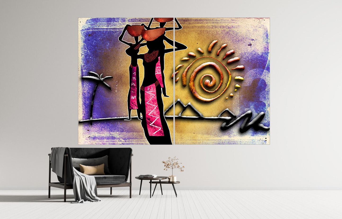 African ethnic retro illustration Abstract African wall art Masai canvas print african canvas art painting Masai painting Whimsical art