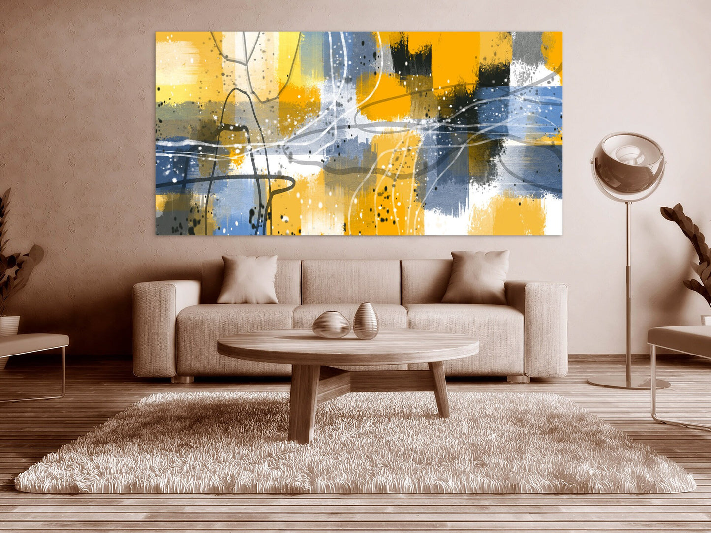 Blue and yellow rainbow clip art  Large wall art framed abstract Modern abstract art Multi panel canvas Abstract wall art Abstract painting