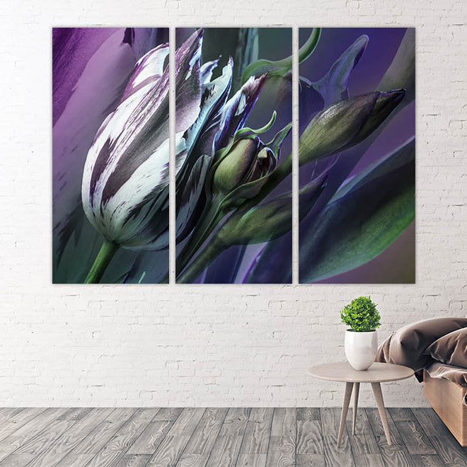 Tulip canvas painting Flowers wall art print Neon purple home wall decor farmhouse multi panel wall decoration