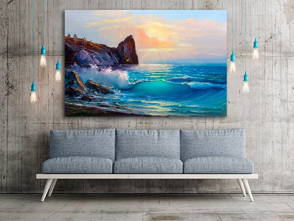 Large wall art sea Wave poster print Seascape Nature wall decor Coastal canvas painting