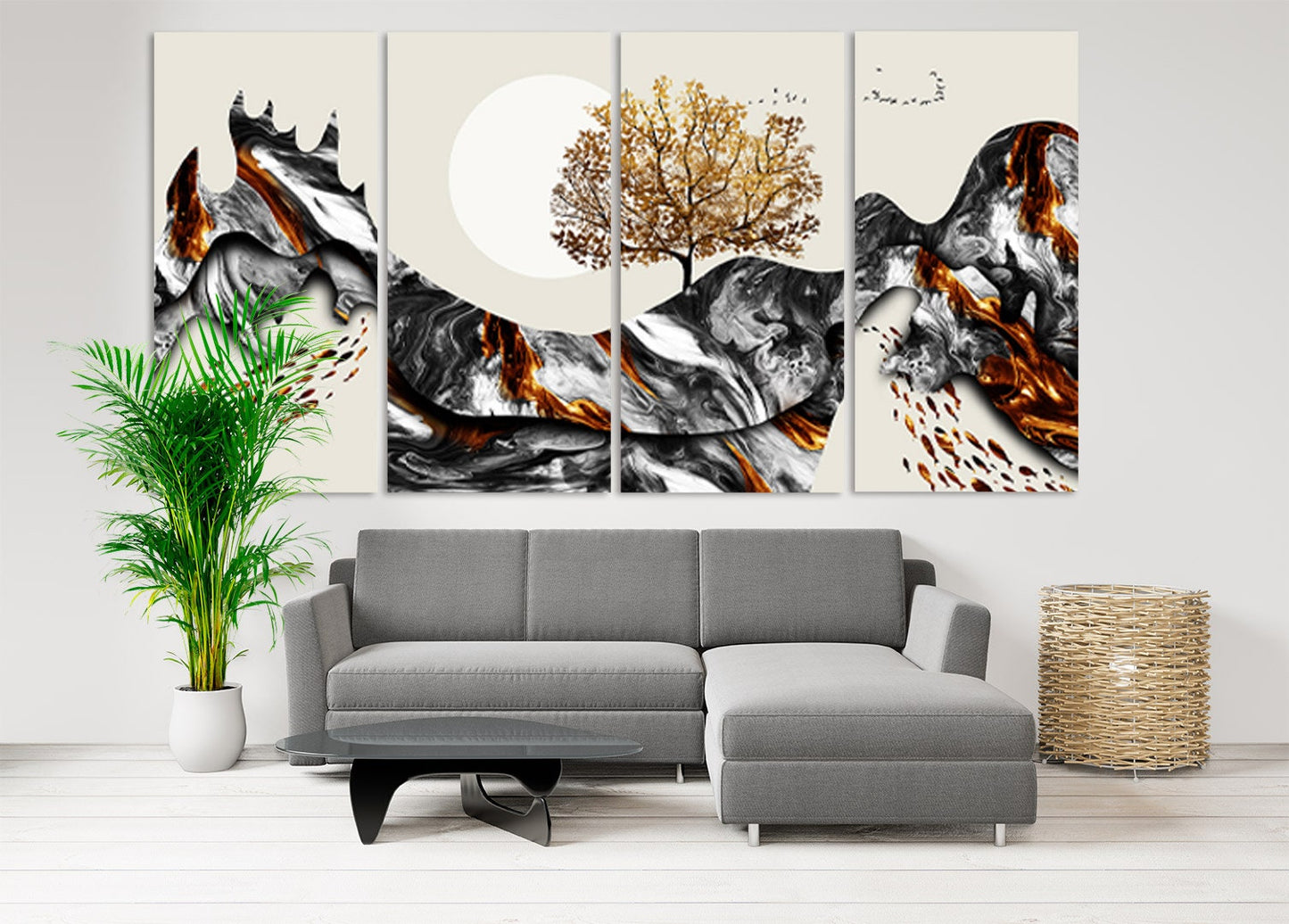 Gapanese wall art Goldfish print Mountain wall decal ridge mountains line art wall print Modern abstract canvas painting