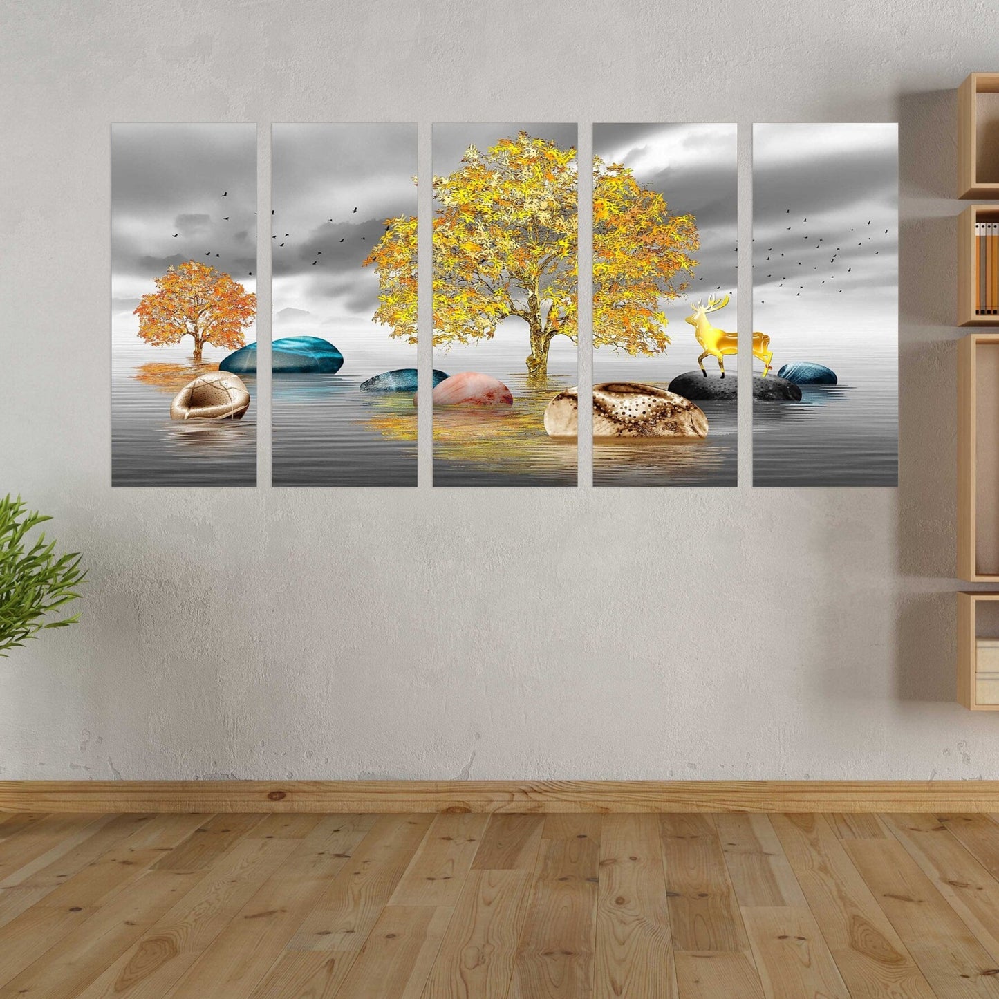 Tree of life Lake painting original art lake Wall collage kit Canvas painting Large panel wall art Picture frames Home wall decor picture