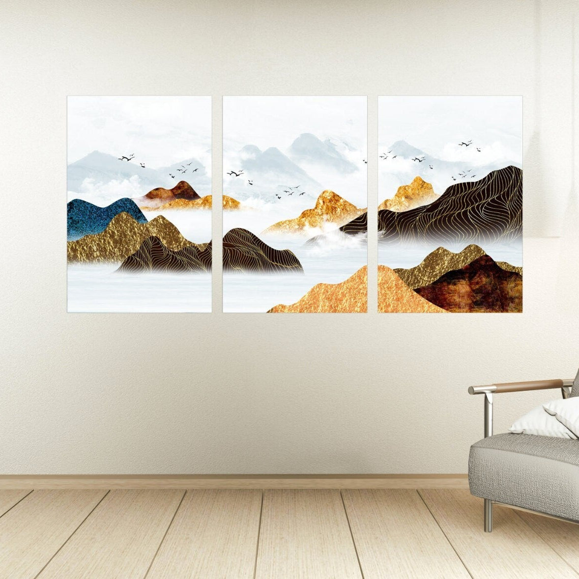 Mountain lake painting original art lake Framed wall art mountains Canvas painting Home wall decor Rocks and mountains 3 piece frame canvas