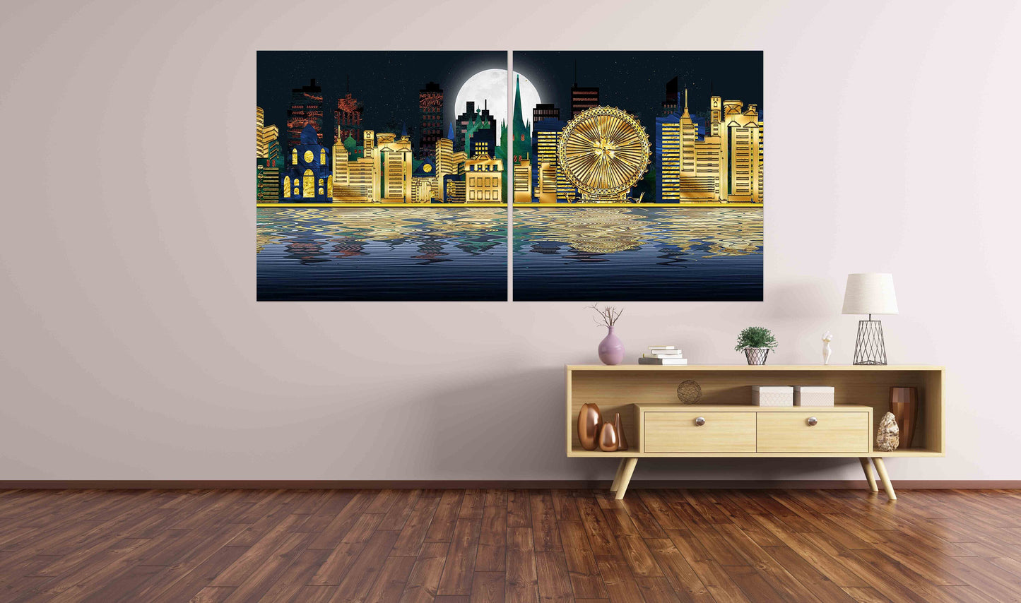 City at night decor Canvas painting Extra large multi panel wall art Picture frames Home wall decor picture Night city Wall collage kit