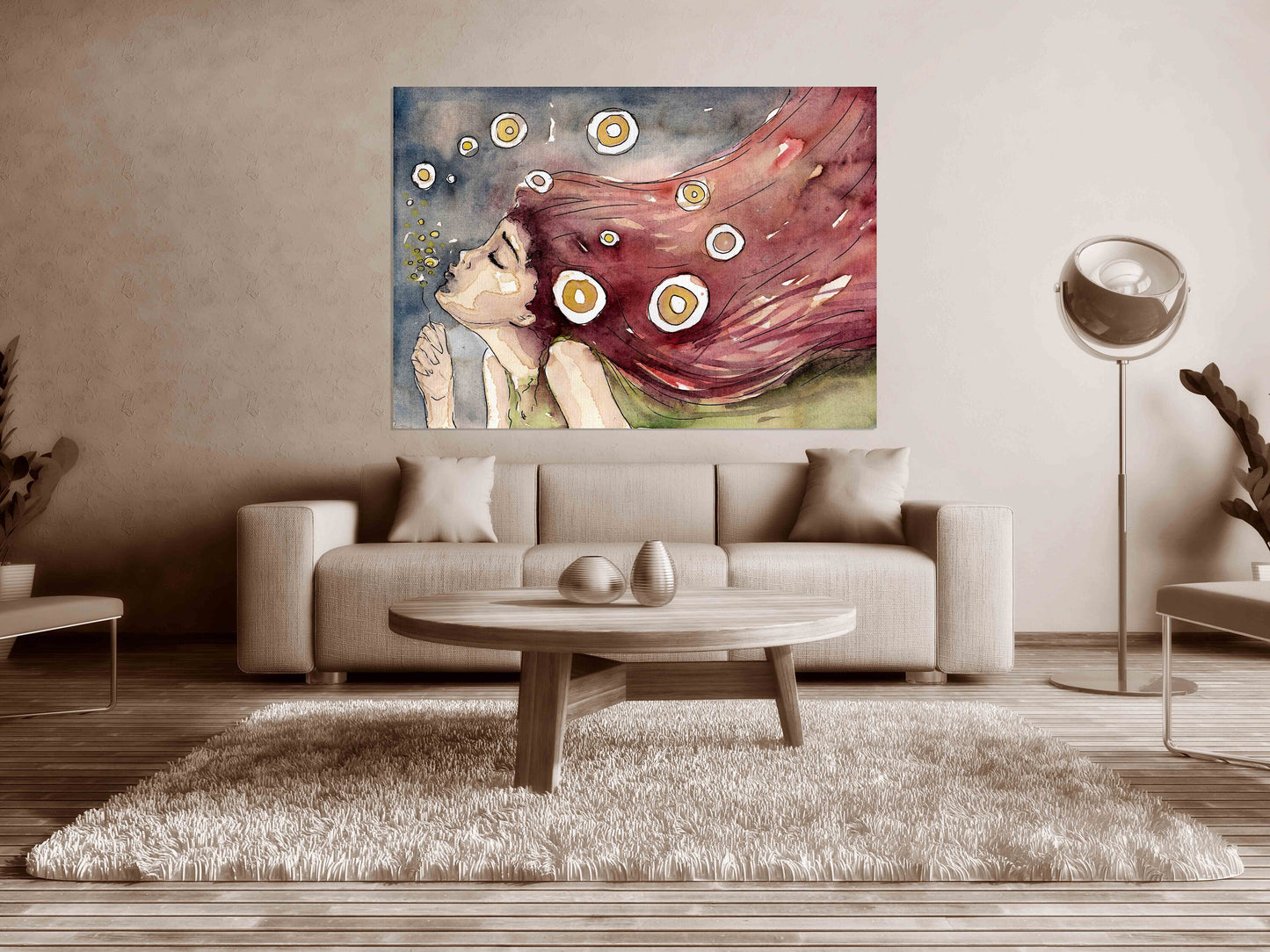 Home wall decor Multi panel extra large canvas art painting Wonder woman Dandelions dance Little girl painting Girl painting on canvas