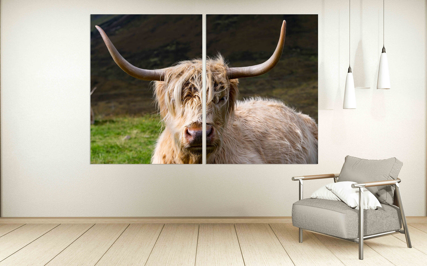 Home wall decor Multi panel extra large canvas art painting Cattle wall art Forest animals figurines Buffalo silhouette Canvas print