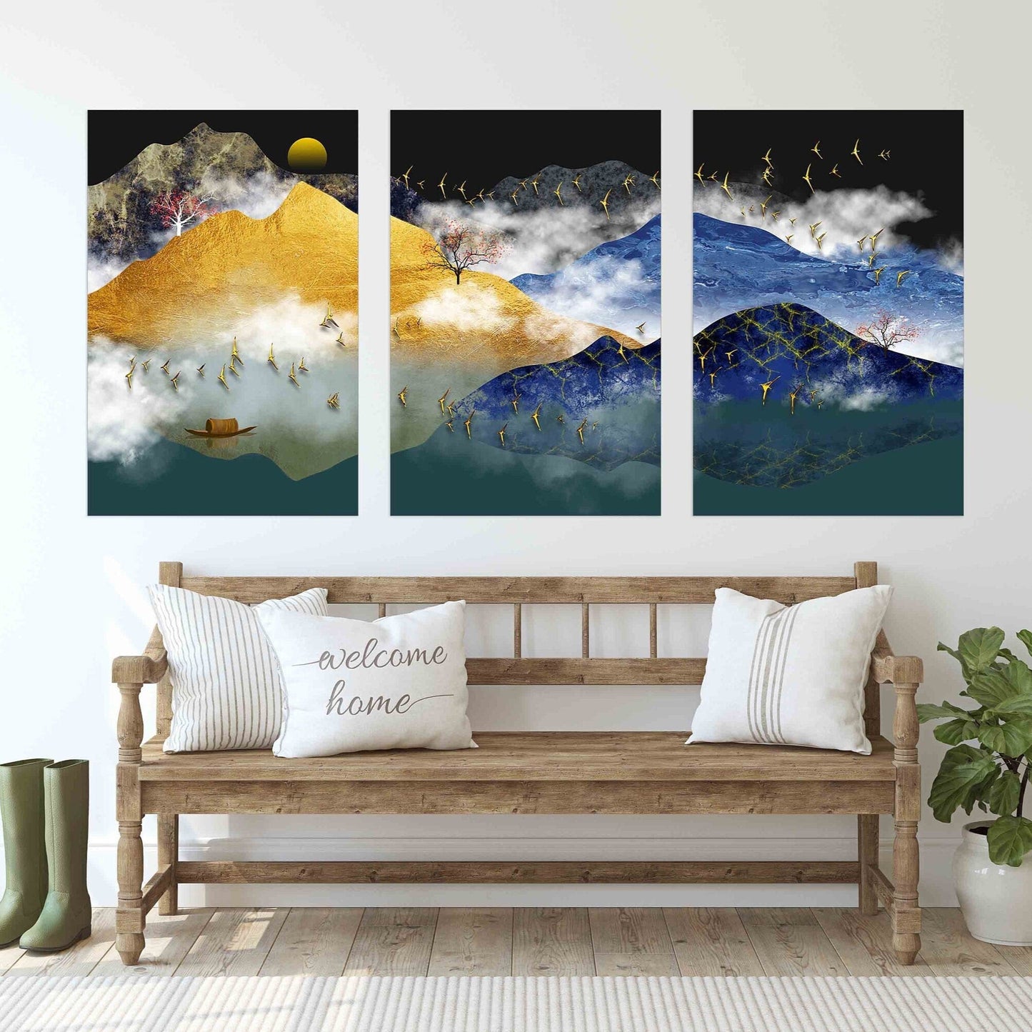 Mountains are calling Stained glass mountains Smoky mountains wall art 3 panel canvas Rocks and mountains Canvas painting Home wall decor