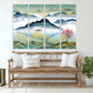 Boat wood Sakura blossoms Felt boat Mountain Lake decor Home wall decor Canvas painting Rocks and mountains Thin blue line