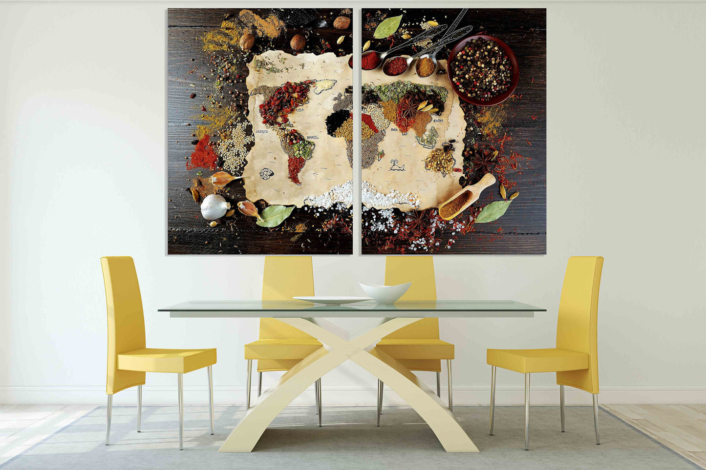 Spices set Kitchen spices print Spices art Map wall art Multi panel wall art Kitchen wall art Extra large wall art Home wall decor