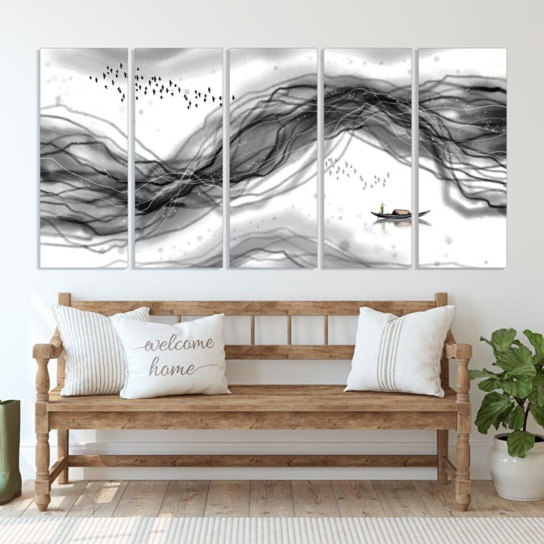 Modern abstract art Black and white art Multi panel canvas room wall decor Abstract wall art Abstract painting Extra large wall art