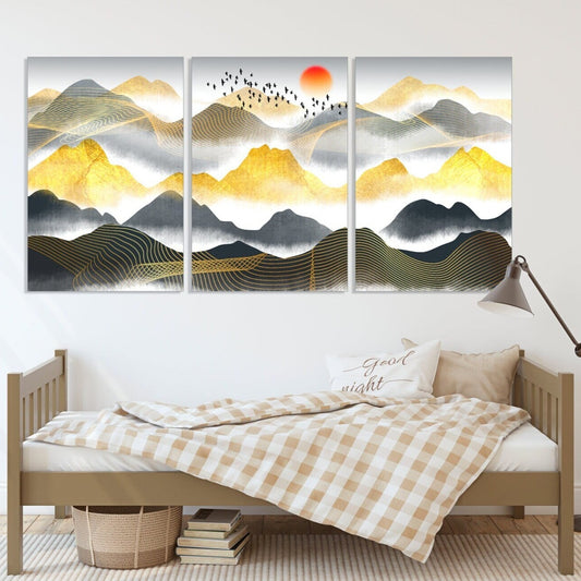 Great smoky mountains wall art  Abstract canvas painting Bedroom 3 prints mountains Abstract art print Multi panel canvas wall art