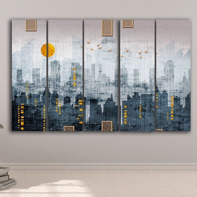 Large modern wall art City poster Architecture canvas art custom home painting bathroom wall decor 3 panel wall art, 4 panel, 5 piece canvas