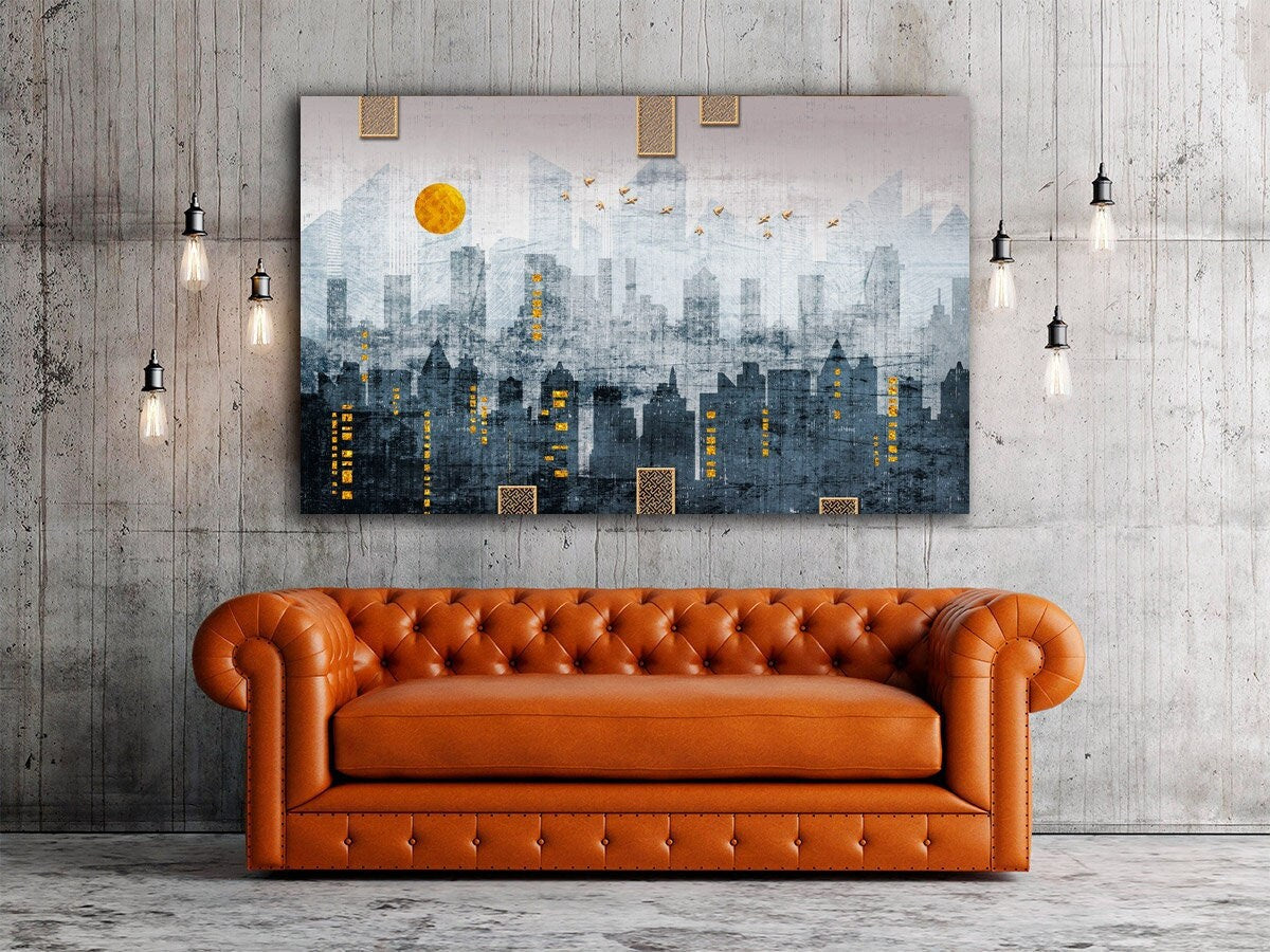 Large modern wall art City poster Architecture canvas art custom home painting bathroom wall decor 3 panel wall art, 4 panel, 5 piece canvas