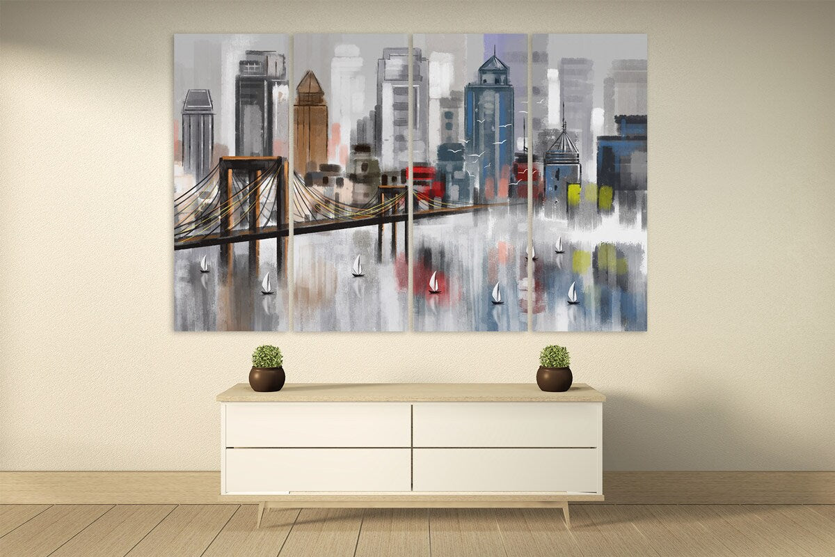 American bridge home wall decor Brooklyn bridge print New york city extra large multi panel wall art framed art print canvas oil painting