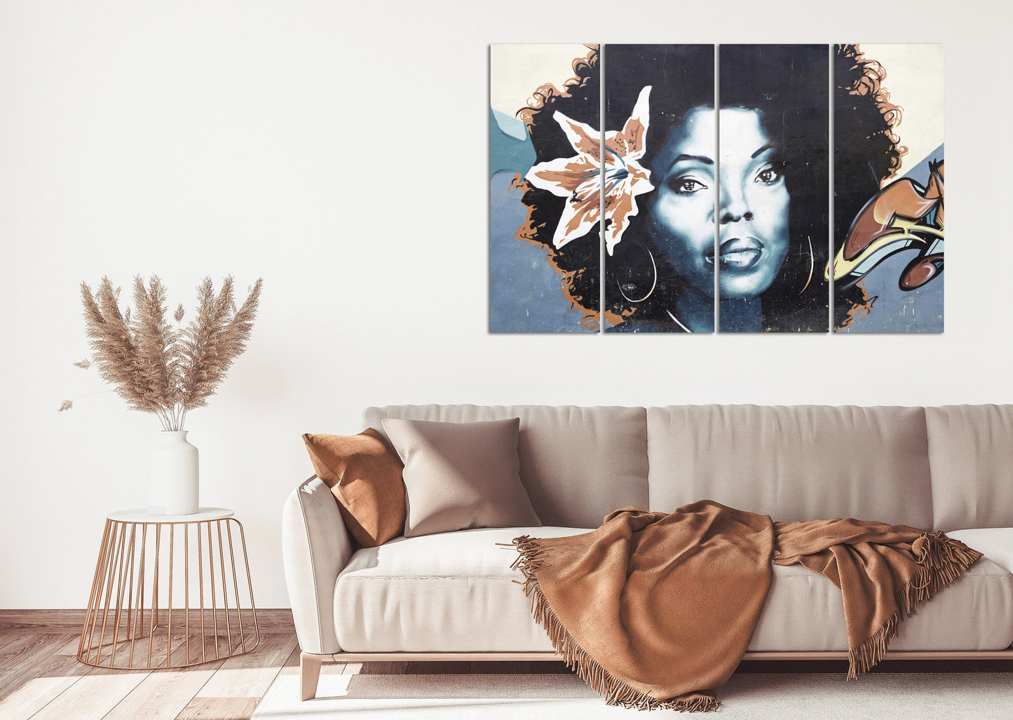 Black afro woman wall art, african american art canvas, black woman print multi panel extra large canvas art painting