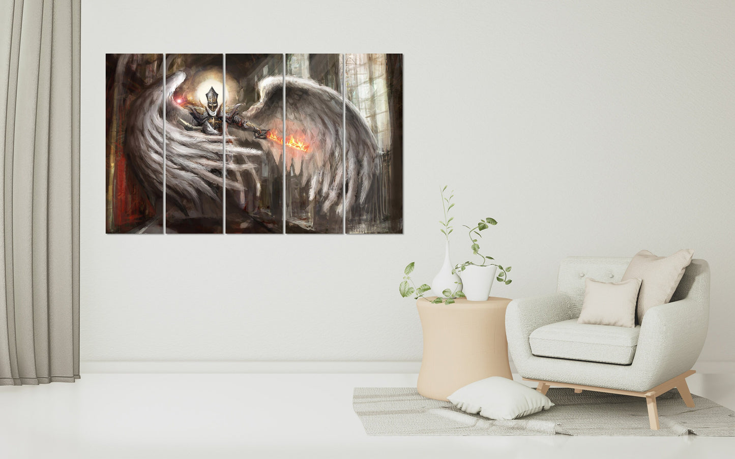 Angel knight wall art, anime canvas painting, sword art, fantasy art print, dark fantasy wall art