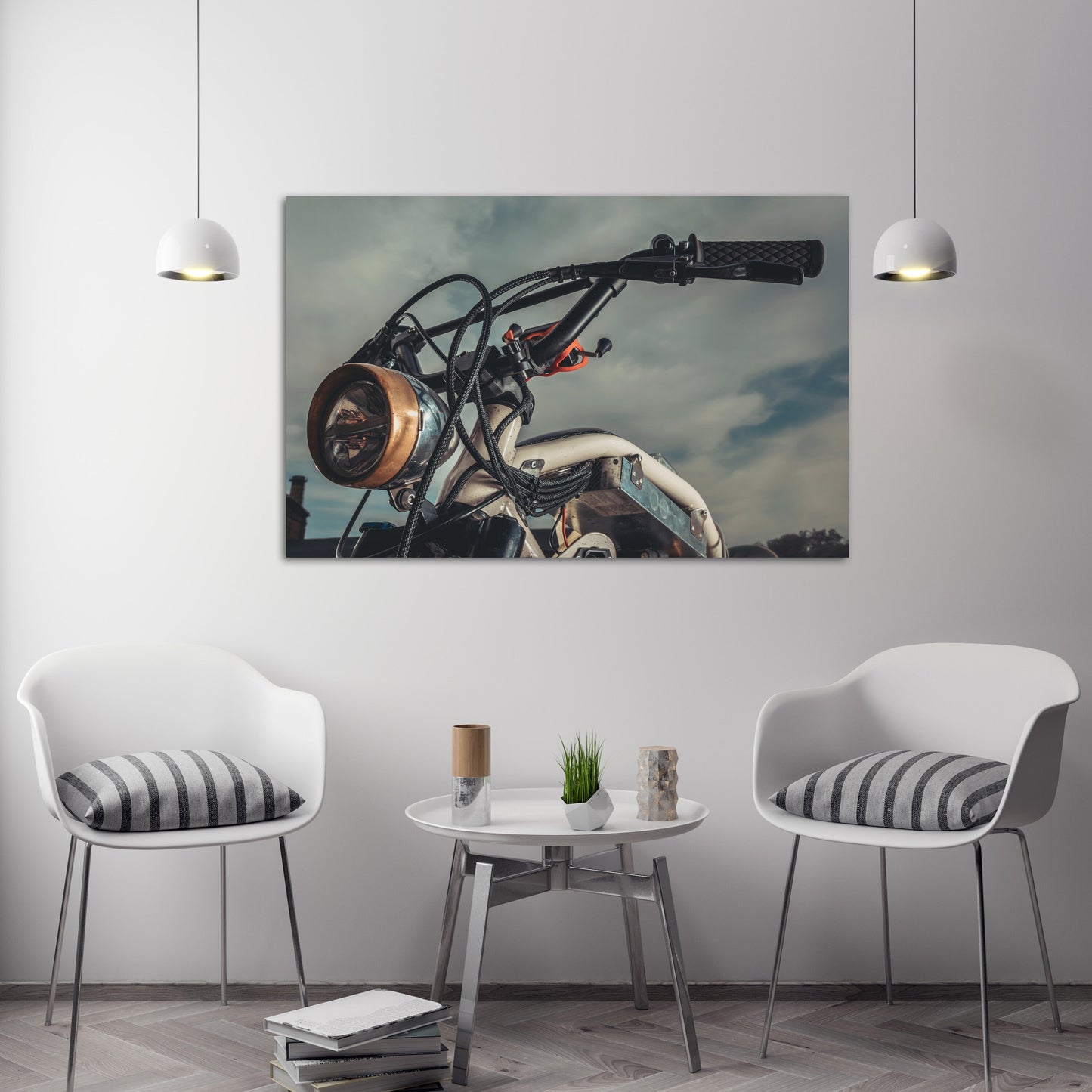 Motorcycle wall art, motorcycle print, retro canvas, gray wall decor, very large canvas paintings, housewarming gift