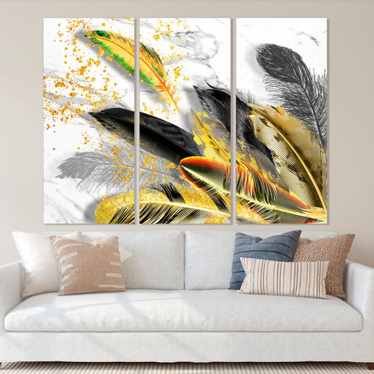 Feather wall art, feather wall decor, abstract contemporary print canvas paintings, extra large modern wall art, calm horizontal art