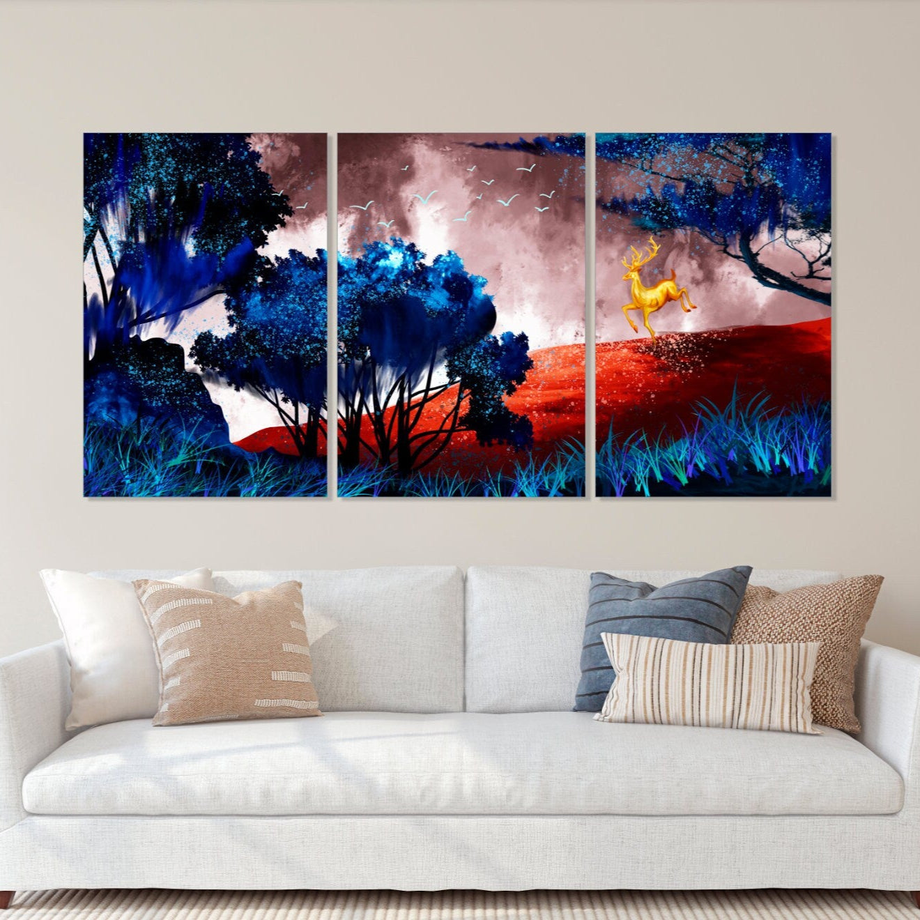 Japanese wall art, forest canvas painting nature horizontal wall art, asian wall art prints