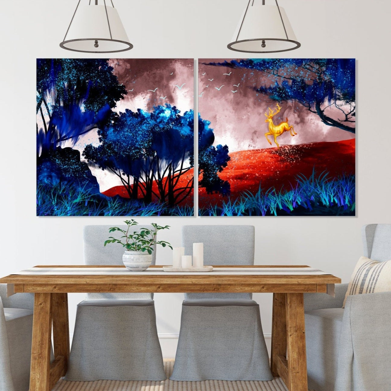 Japanese wall art, forest canvas painting nature horizontal wall art, asian wall art prints