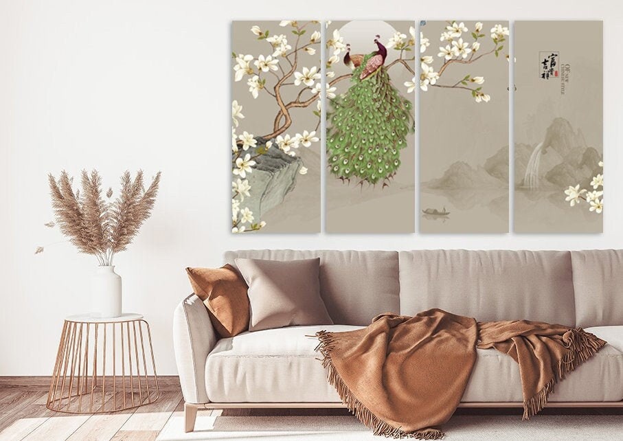 Sakura bonsai tree Peacock wall art Sakura blossoms Floral wall art japanese wall art canvas  japanese prints wall art asian wall art