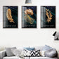 Set of 3 botanical wall prints, gold plants canvas art in floating frame, fashion gold canvas wall art, gold leaves framed printable artwork