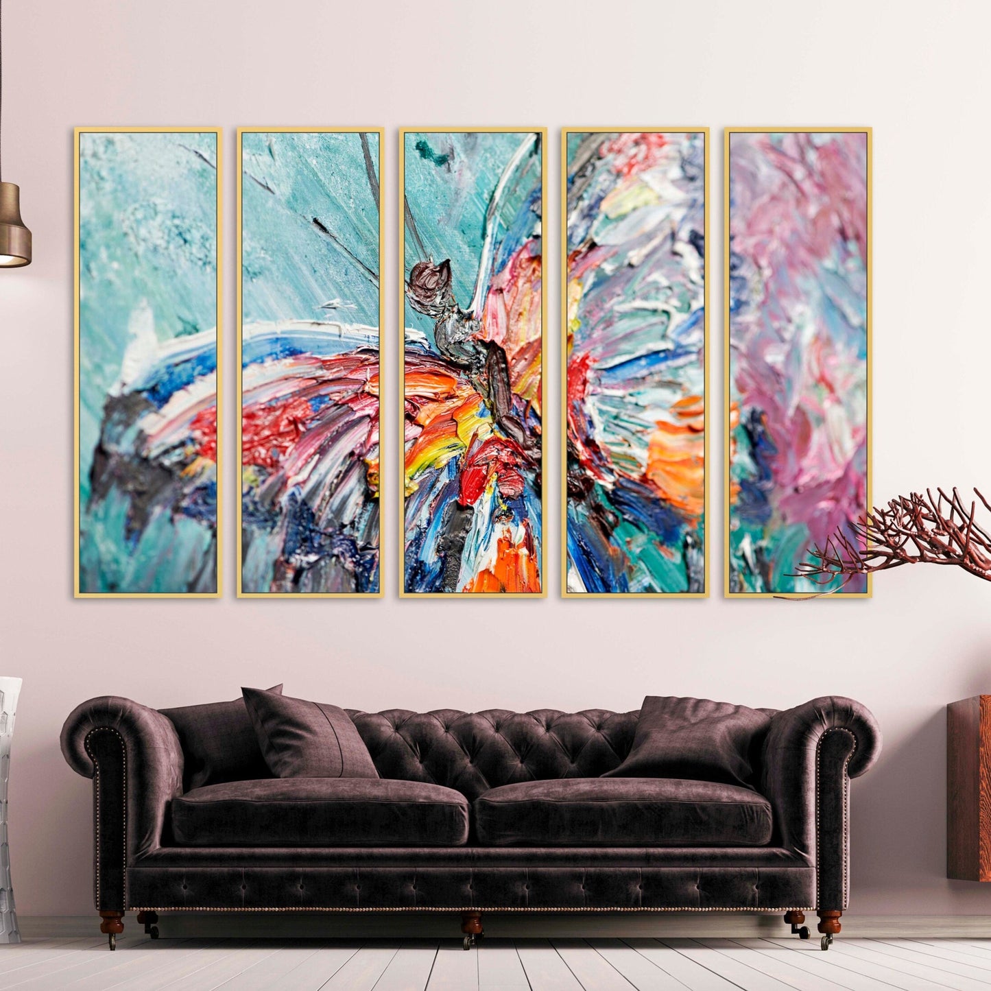 Large framed butterfly paintings on canvas, floater frame home wall decor, multi colored printable wall art, oil paintings canvas wall art