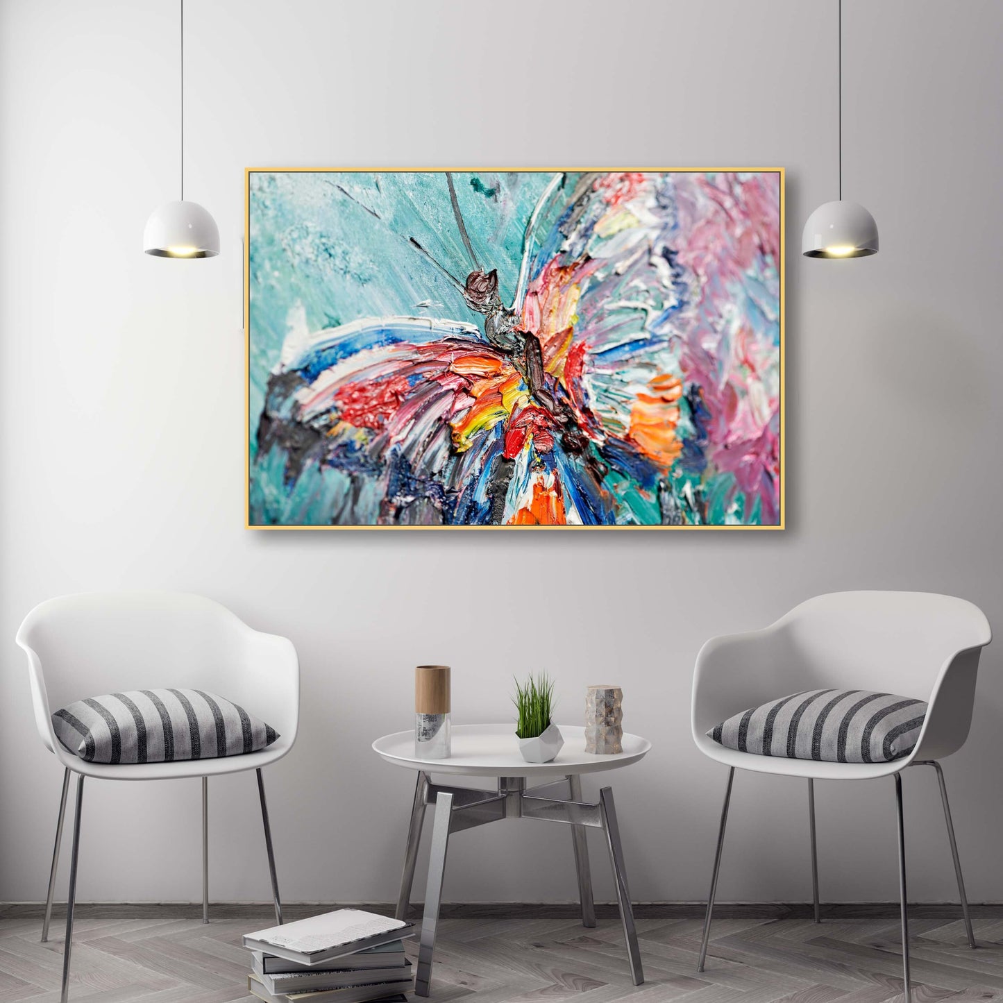 Large framed butterfly paintings on canvas, floater frame home wall decor, multi colored printable wall art, oil paintings canvas wall art