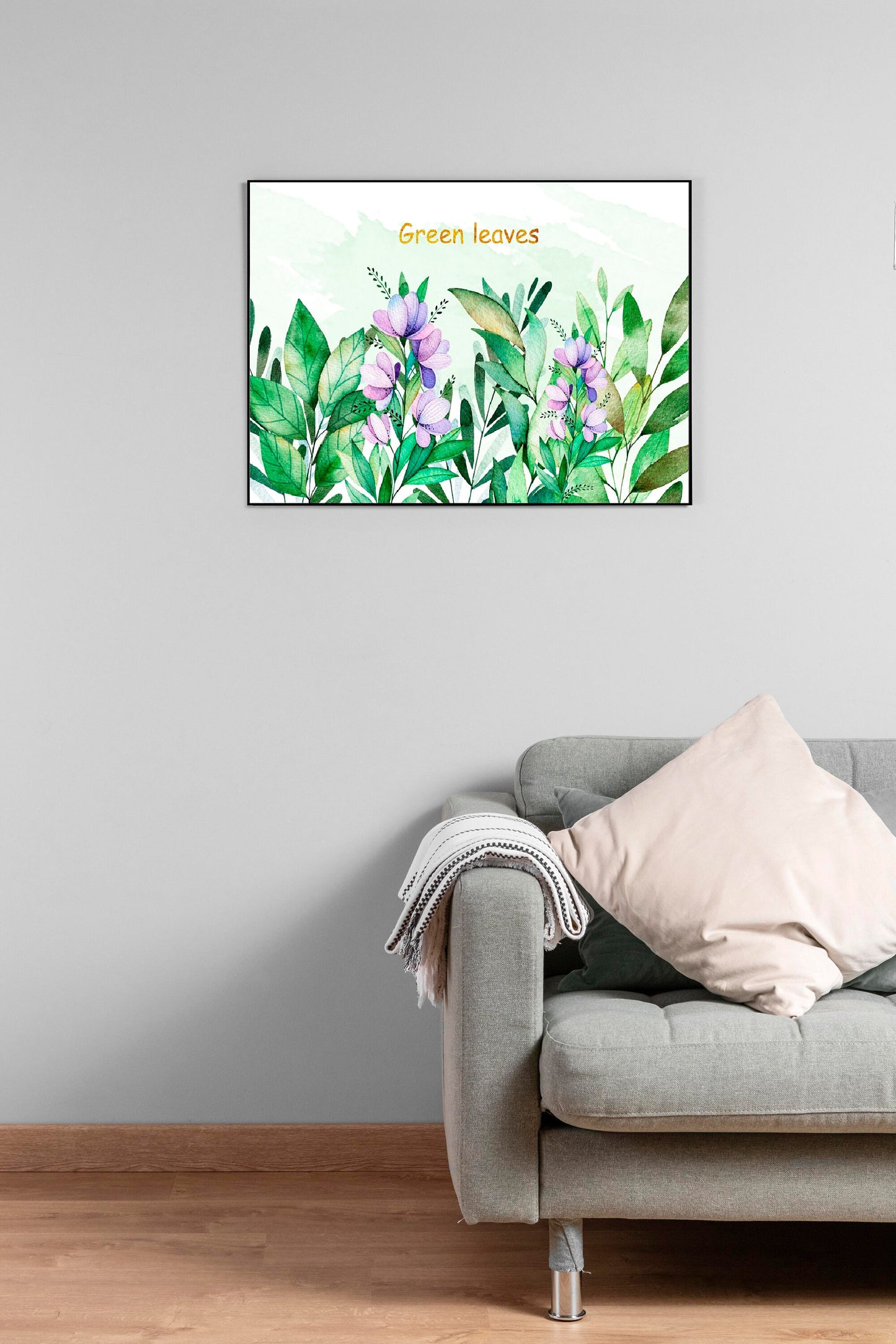 Large nature framed wall art, green leaves canvas print in floating frame, floral wall hanging decor, framed botanical canvas painting