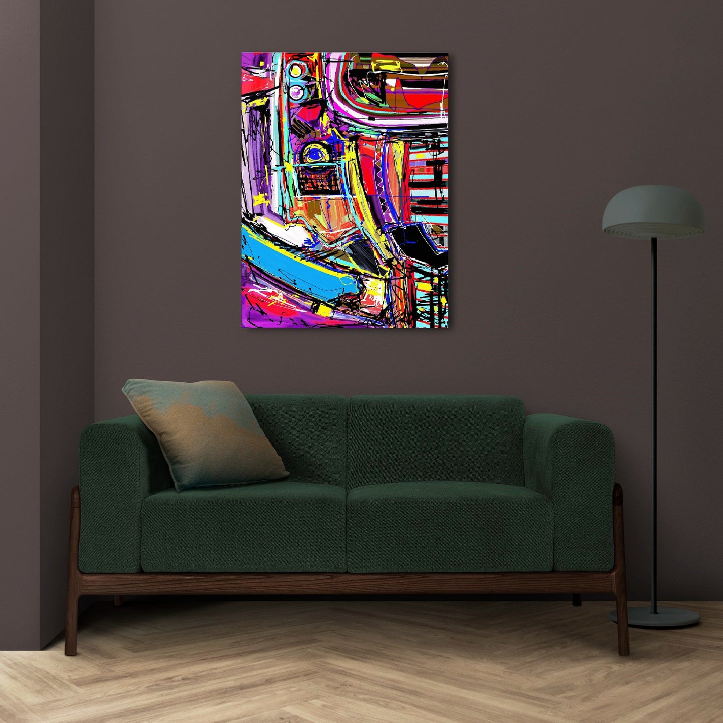 Large abstract wall art, framed street art canvas print, floatind frame, printable graffiti artwork, original living room hanging wall decor