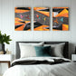 Set of three large framed canvas artwork, abstract birds floater frame wall art, printable black orange hanging wall decor for bedroom